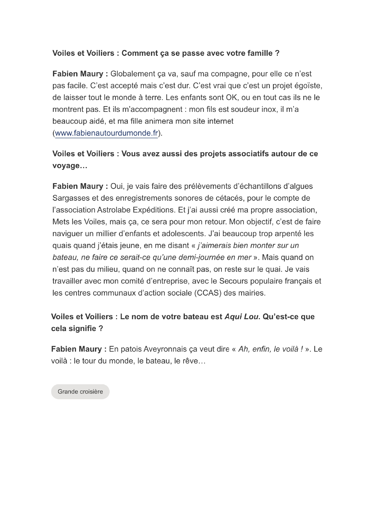Article du journal Voile et Voilier 09/2024
